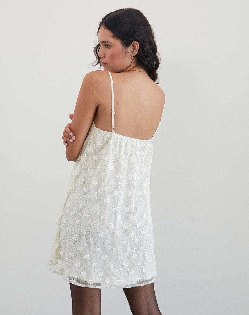 Immagine di Celia Mini Slip Dress in pizzo con paillettes Avorio