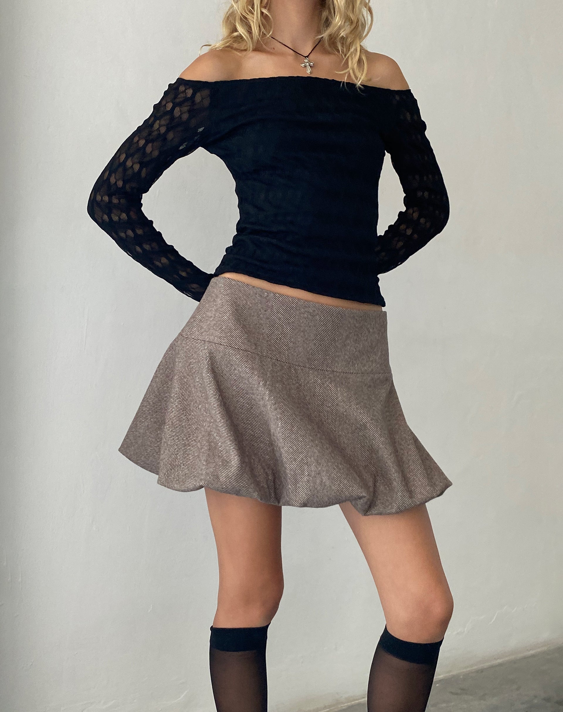 Immagine di Celina Mini gonna a palloncino in marrone scuro Sartoria