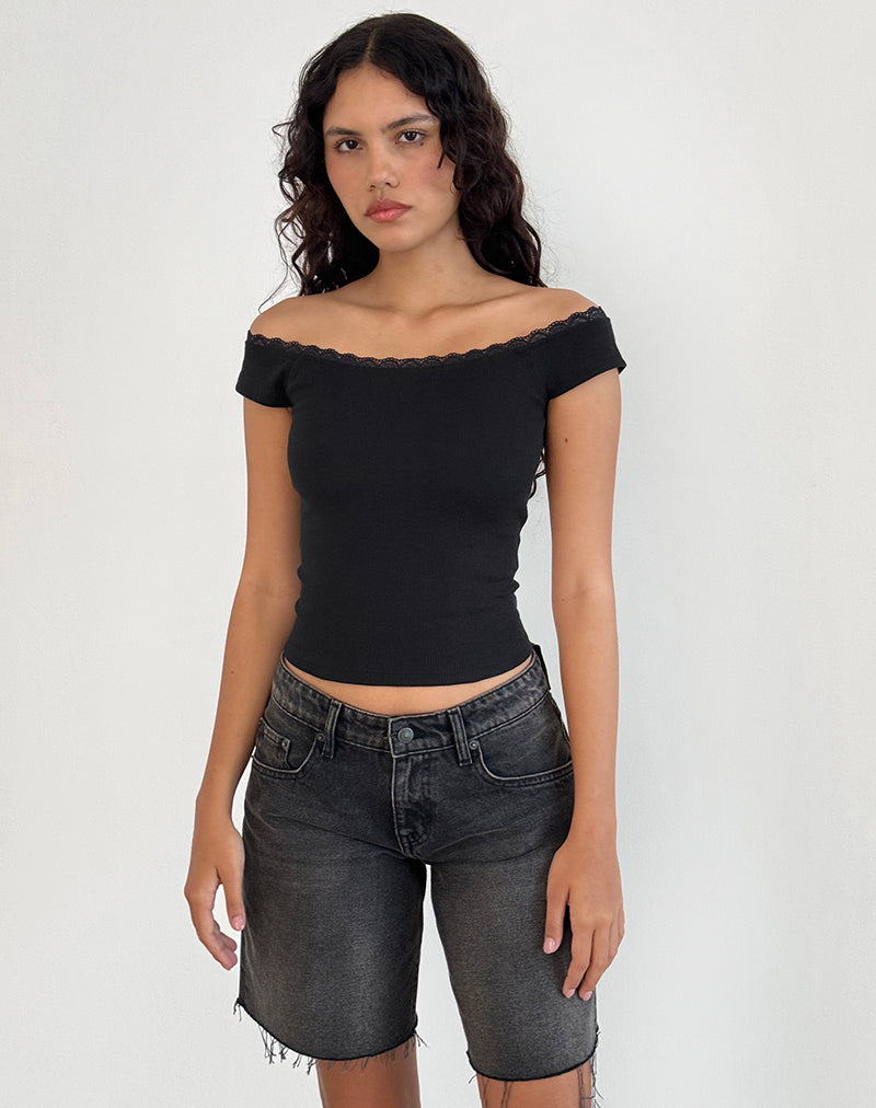 Immagine di Chacha Top in pizzo nero a costine
