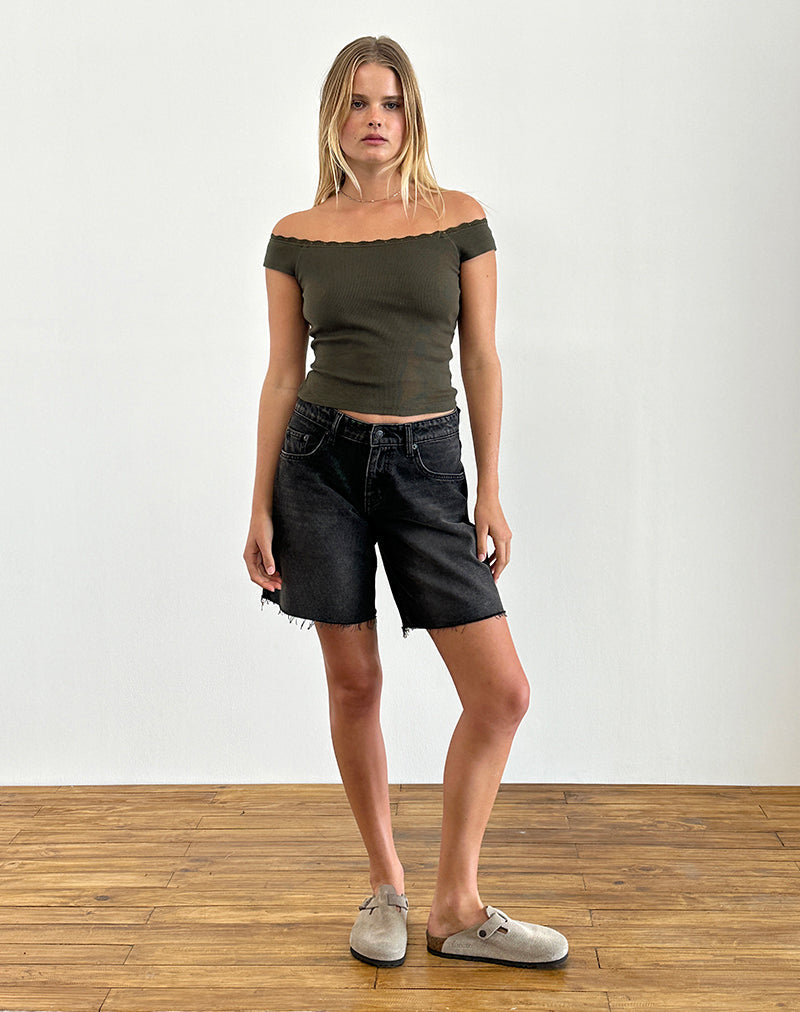 Immagine di Chacha Top in pizzo a coste Olive
