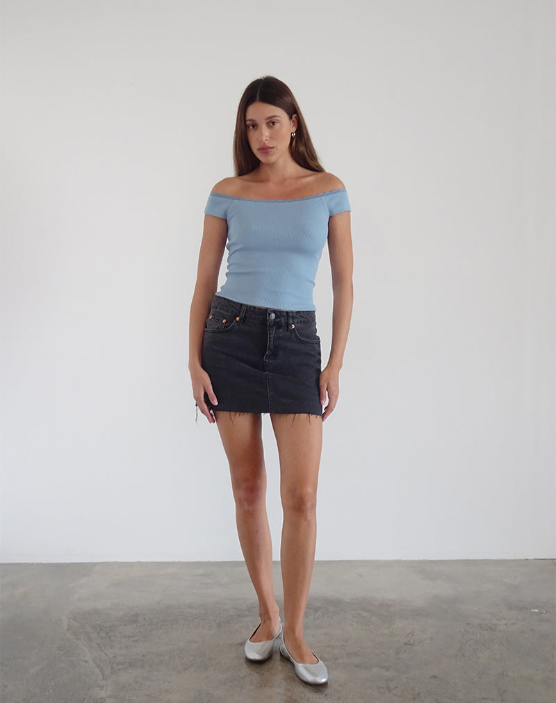 Immagine di Chacha Top Bardot a coste in pizzo blu Nantucket