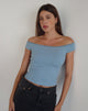 Immagine di Chacha Top Bardot a coste in pizzo blu Nantucket