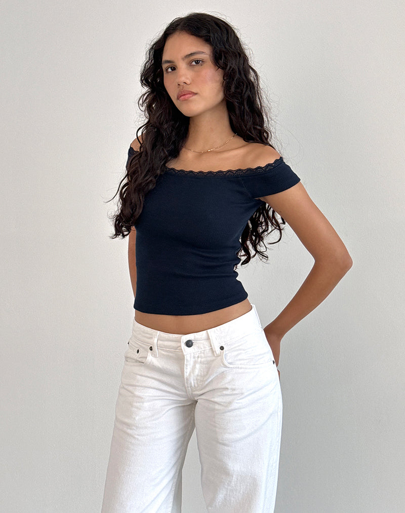 Immagine di Chacha Bardot Top in pizzo a coste Navy