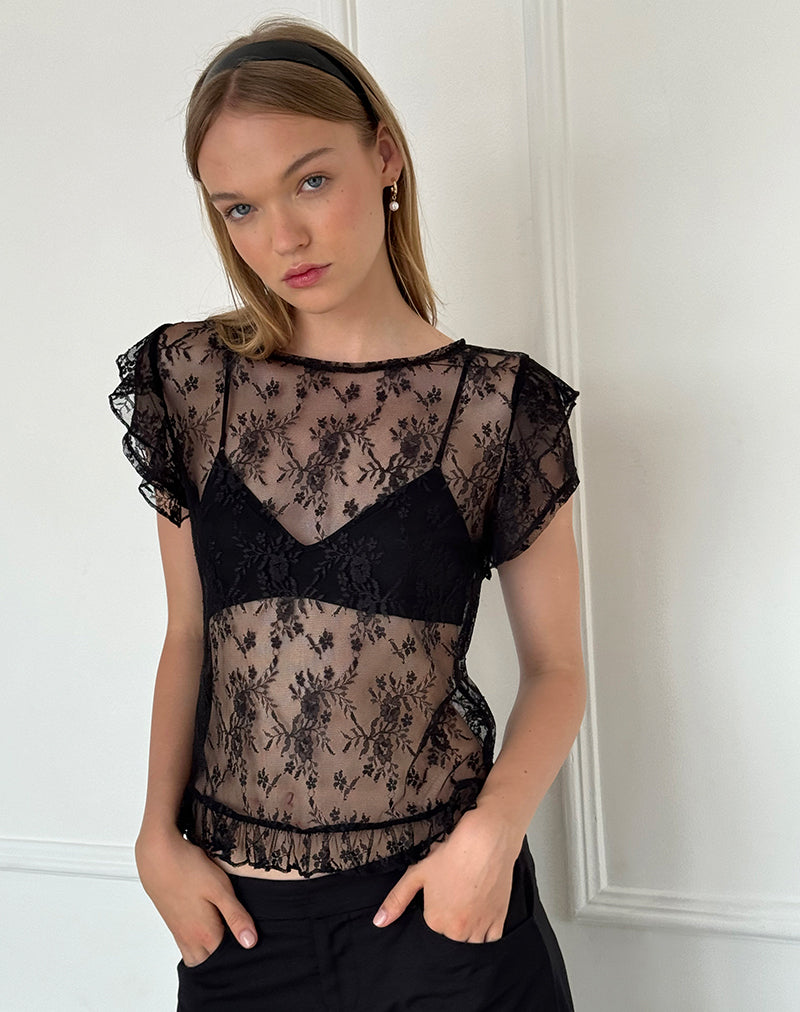 Top Champel in pizzo Wild Rose nero