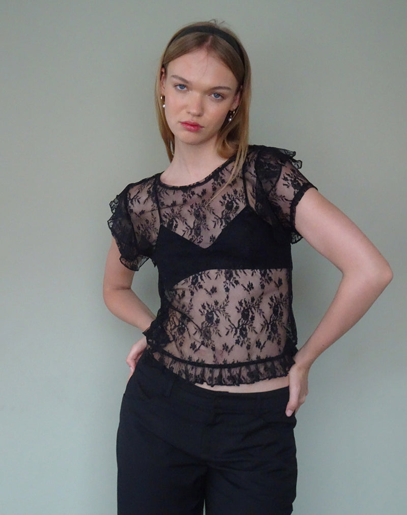 Immagine di Champel Top in pizzo Wild Rose Nero
