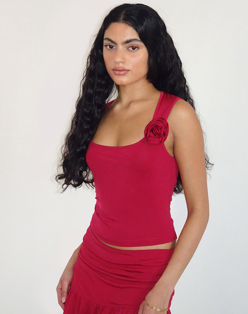 Top Charley Rosette in Lycra Slinky Rosso