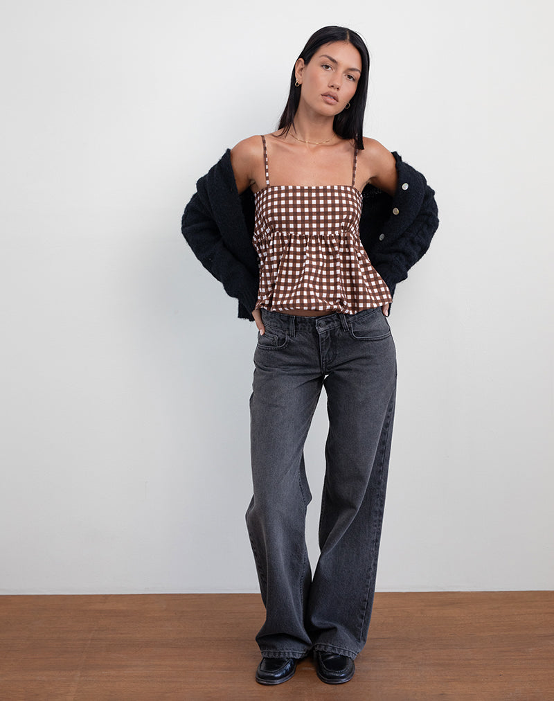 Immagine di Charlita Frill Cami Top in Gingham Tonale Marrone