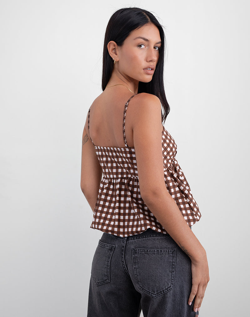 Immagine di Charlita Frill Cami Top in Gingham Tonale Marrone