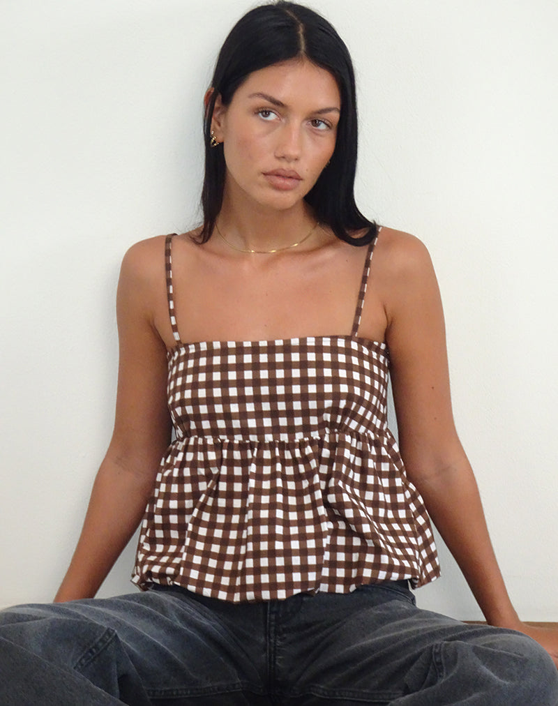 Immagine di Charlita Frill Cami Top in Gingham Tonale Marrone
