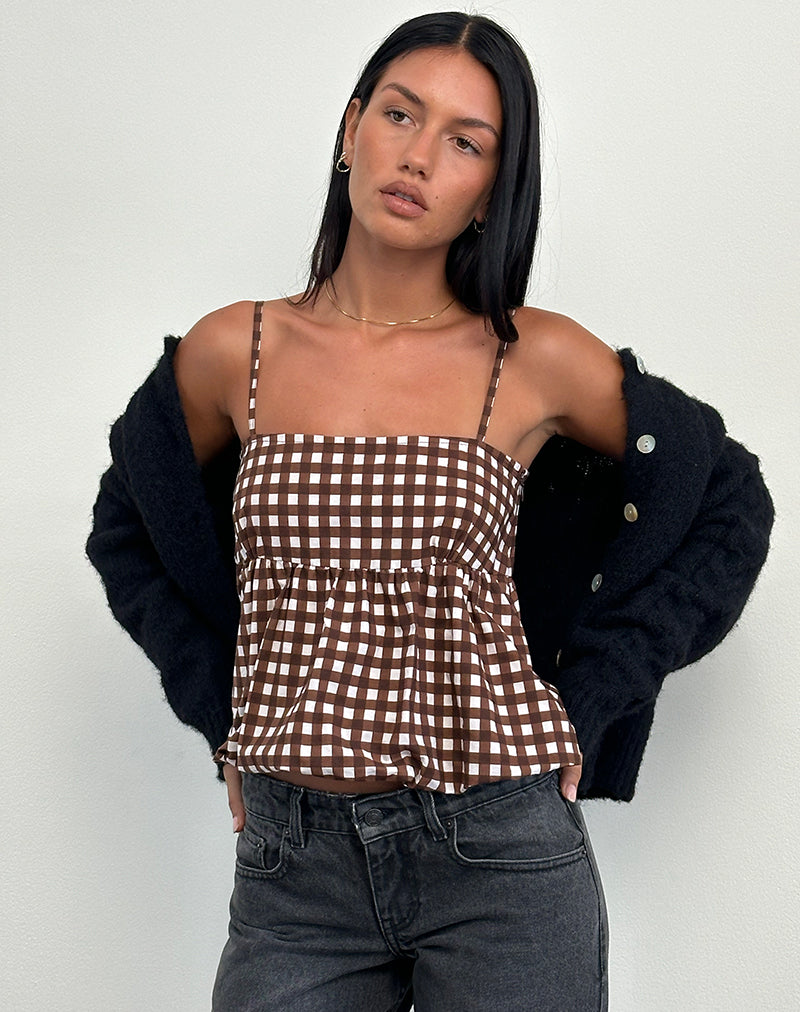 Immagine di Charlita Frill Cami Top in Gingham Tonale Marrone