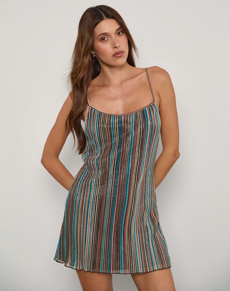 Mini abito Cheria in Shimmer Plisse Blu Marrone