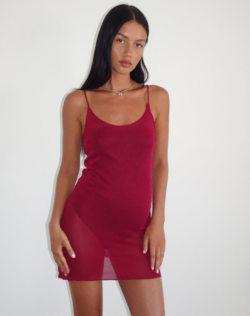 immagine di Chiara Mini Dress in maglia trasparente rosso