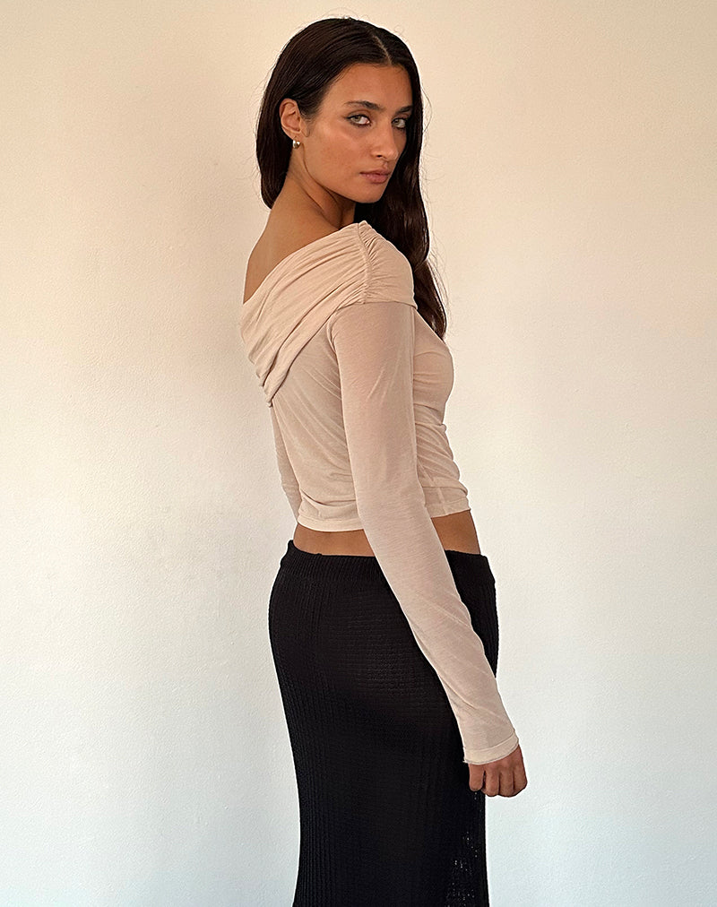 Immagine di Chidi Top Bardot a rete trasparente in cammello