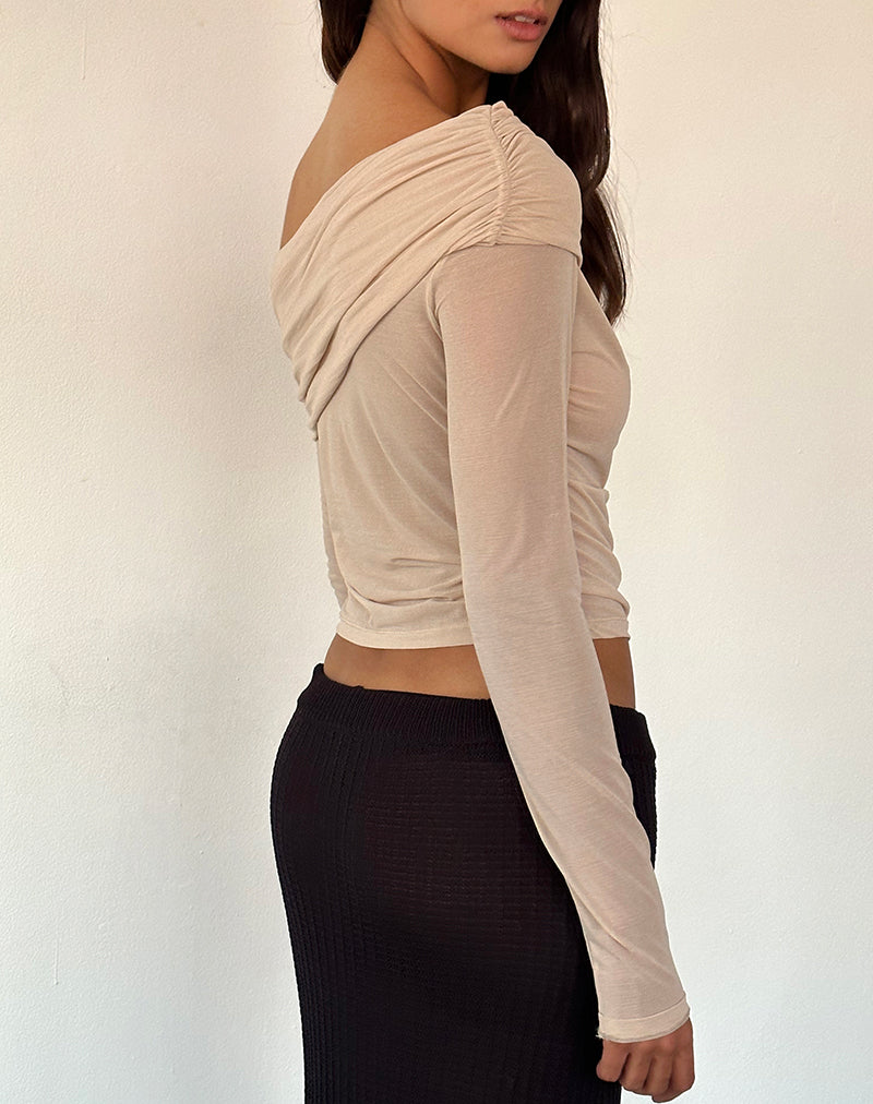 Chidi - Top Bardot a rete trasparente in cammello