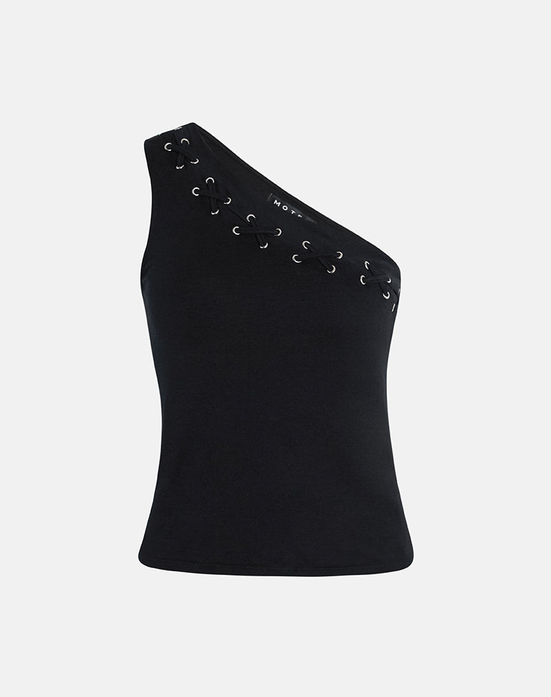 Immagine di Chivago Cross Lace Up Top monospalla in Jersey Nero