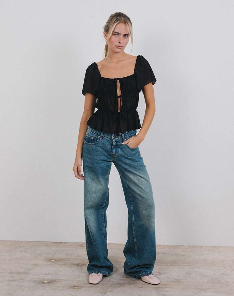 Immagine di Cintan Tie Front Top in nero