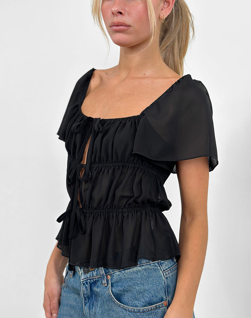 Cintan - Top nero con laccetti