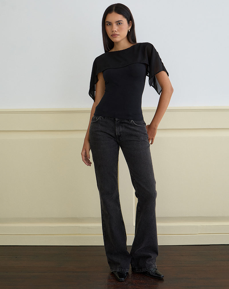 Top Cirata in jersey di rayon e chiffon nero
