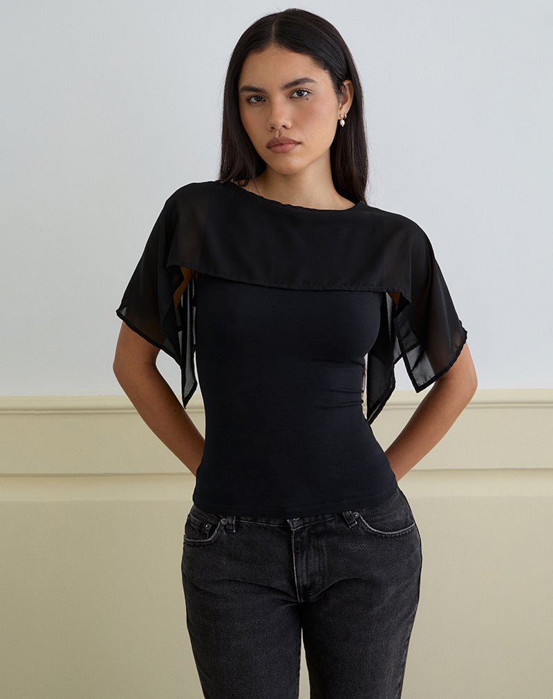 Immagine di Cirata Top in Rayon Jersey Chiffon Nero