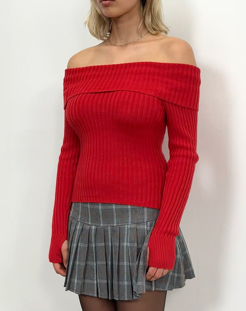 Immagine di Circe Off-Shoulder Maglia a maniche lunghe in rosso