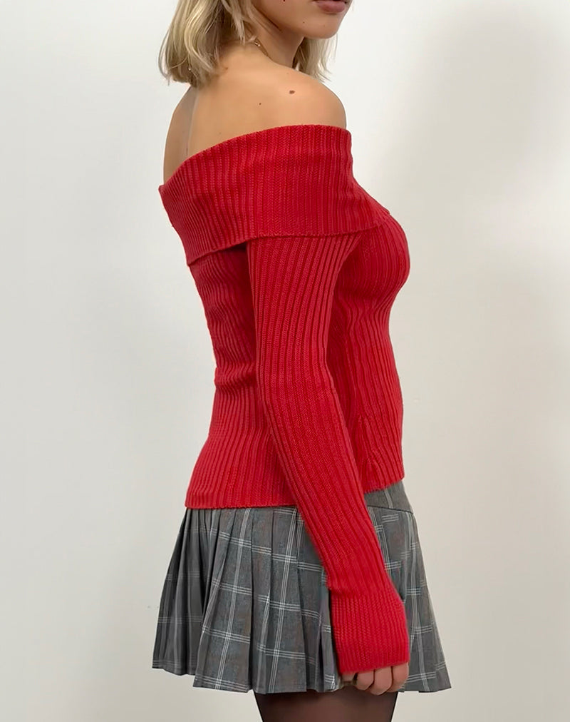 Immagine di Circe Off-Shoulder Maglia a maniche lunghe in rosso