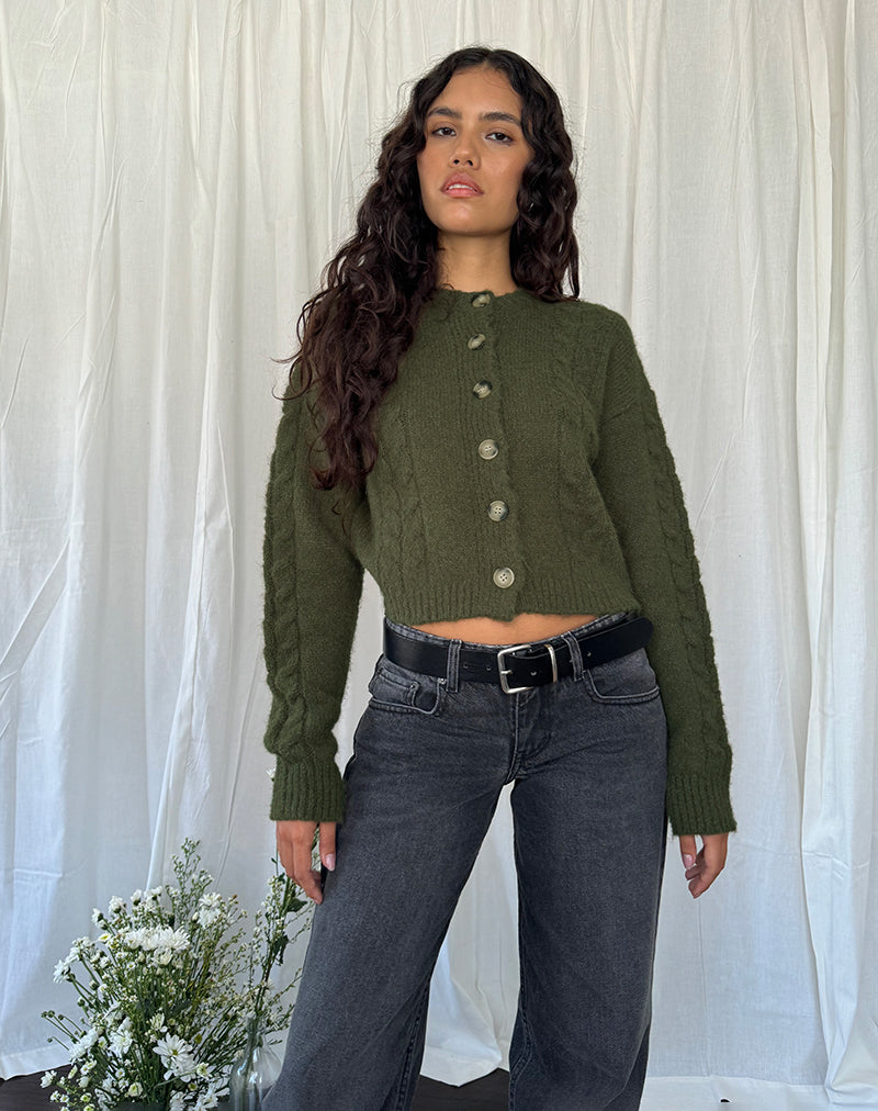 Claire - Cardigan in maglia verde bosco