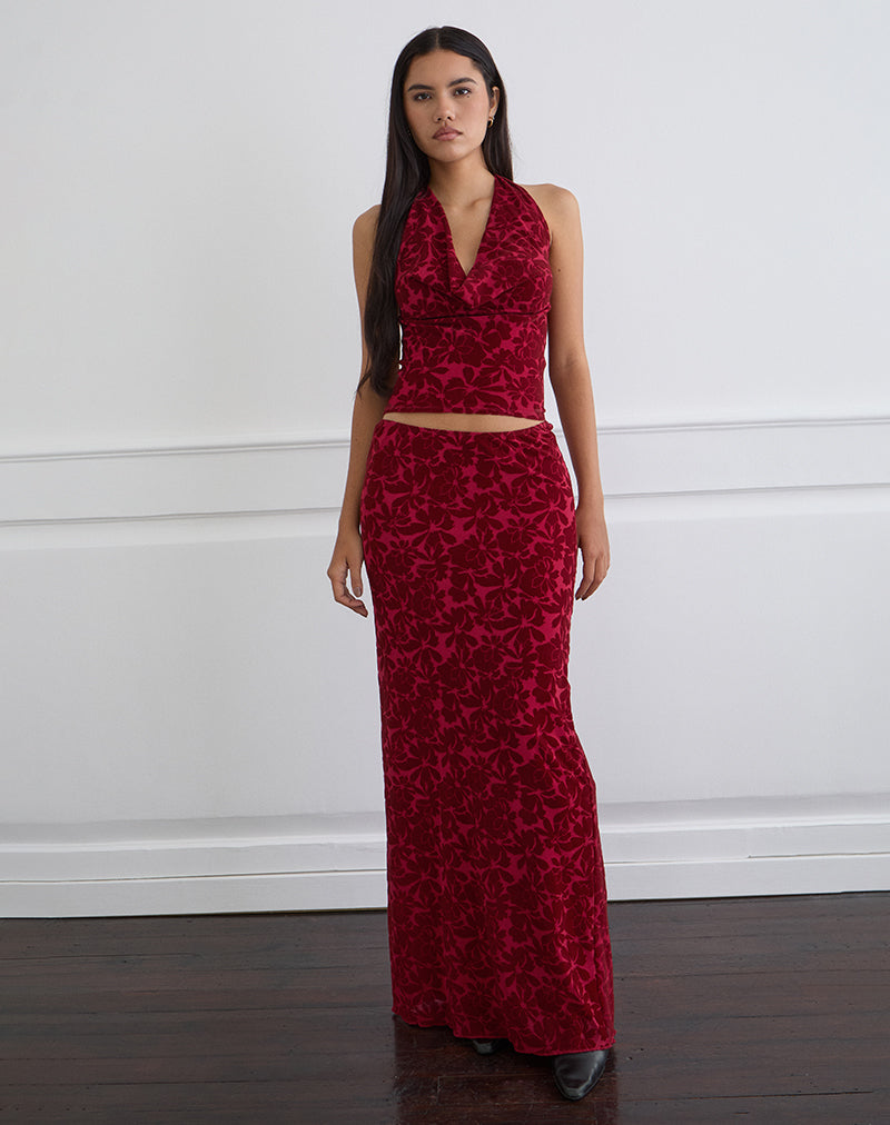 Immagine di Clandy Cowl Top in maglia floccata Flower Cherry