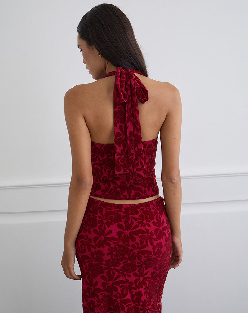 Immagine di Clandy Cowl Top in maglia floccata Flower Cherry