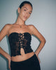 Immagine di Claryn Top corsetto a rete nero romantico rosa flock
