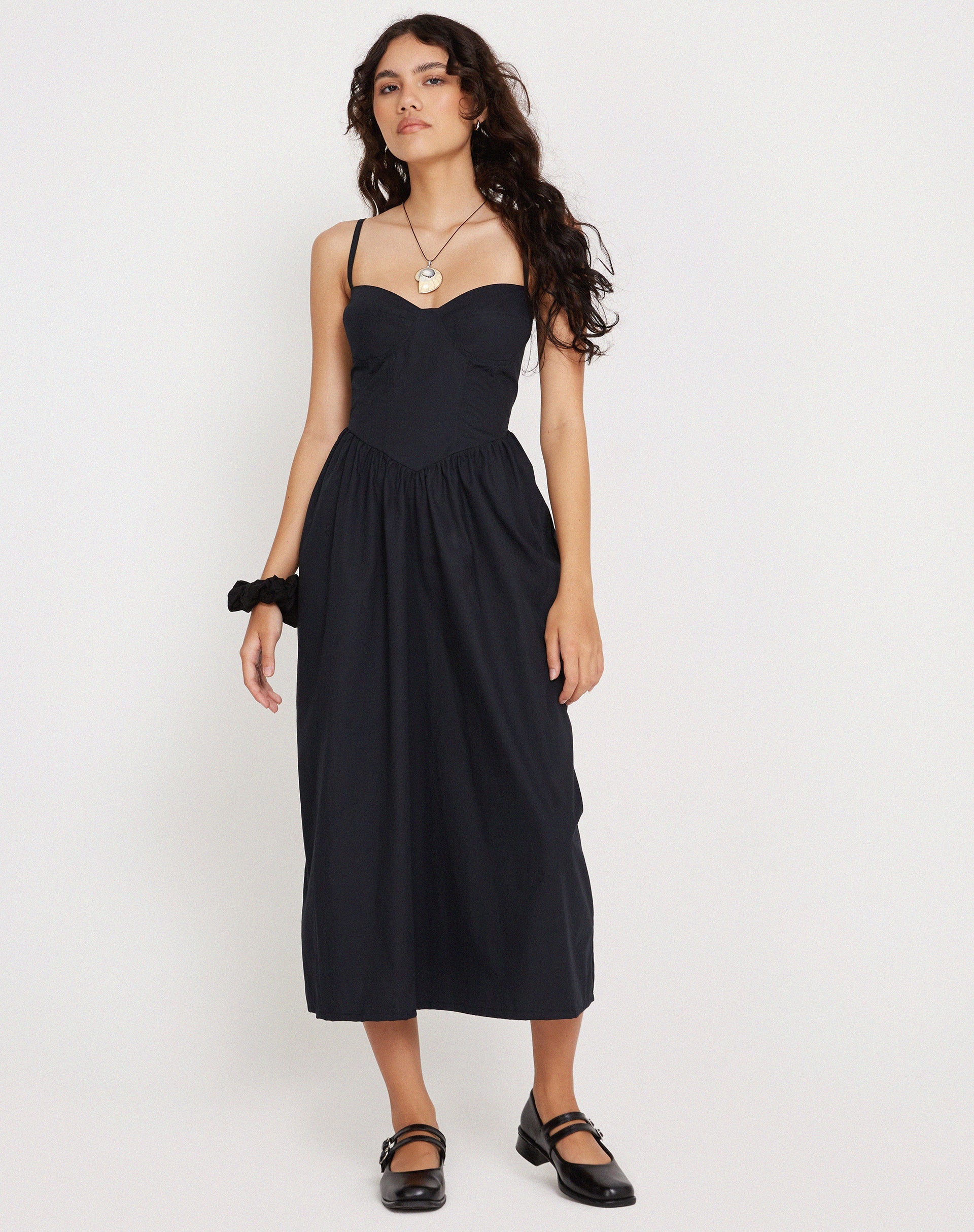 Immagine di Clementine Corset Midi Dress in Popeline nero