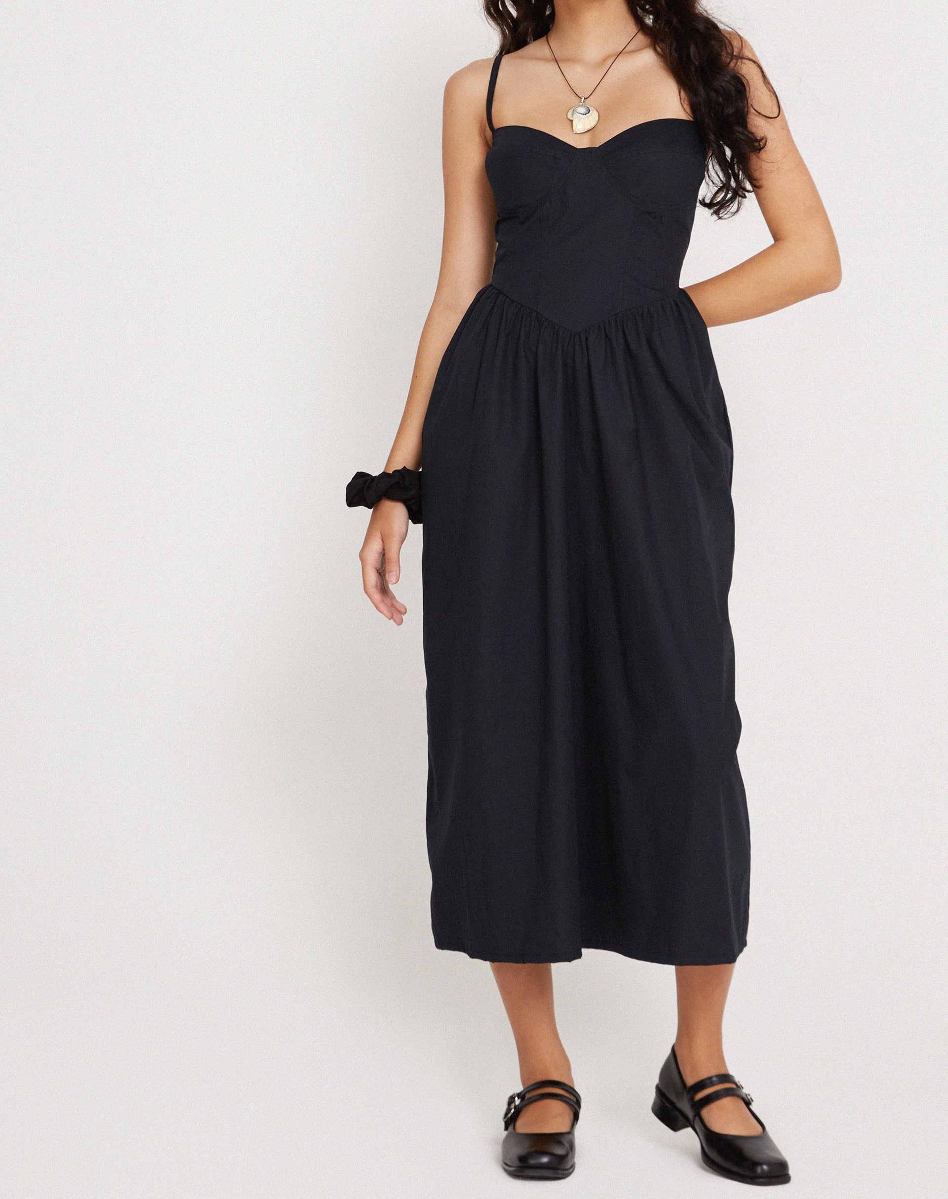 Immagine di Clementine Corset Midi Dress in Popeline nero