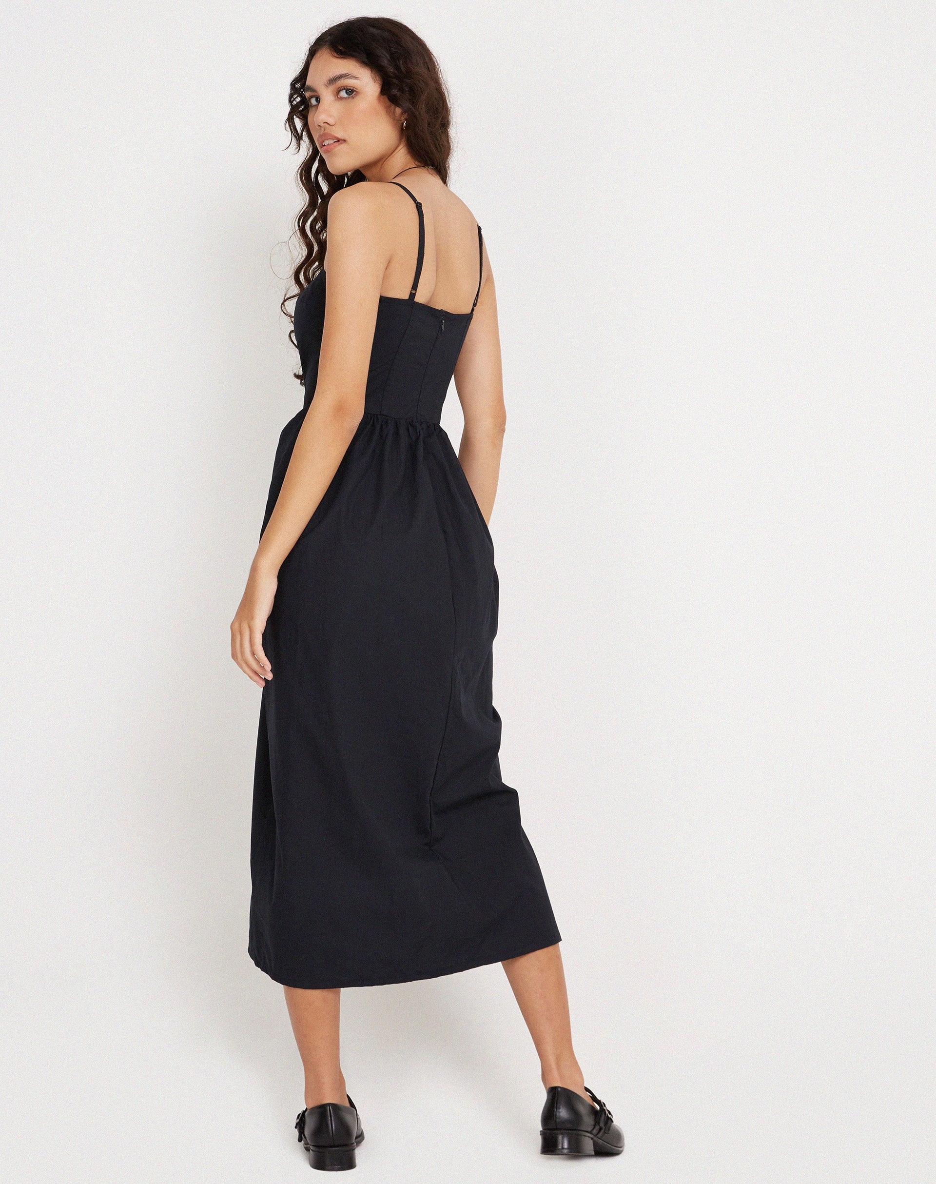 Immagine di Clementine Corset Midi Dress in Popeline nero