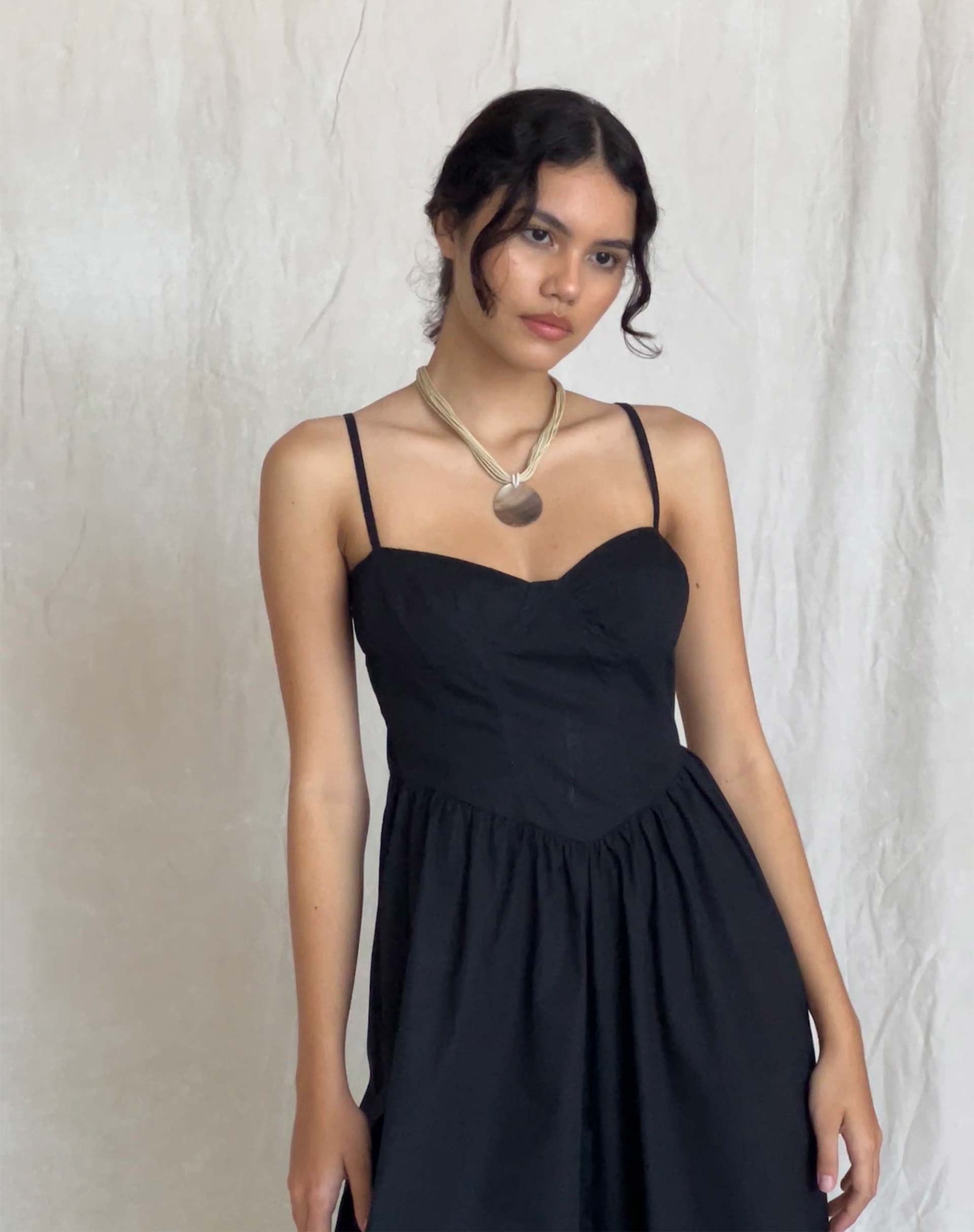 Immagine di Clementine Corset Midi Dress in Popeline nero