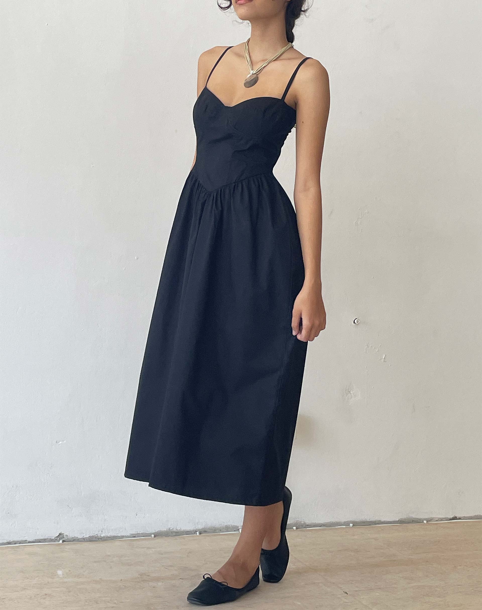 Immagine di Clementine Corset Midi Dress in Popeline nero