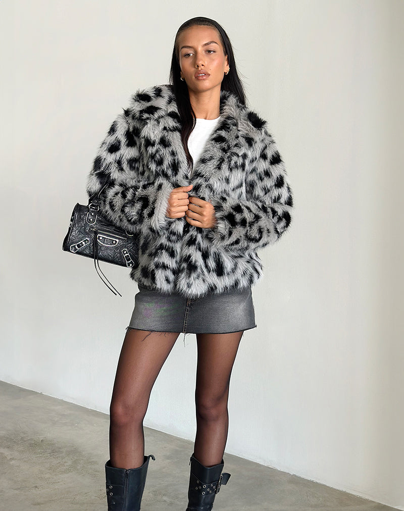 Immagine di Joji - Giacca di pelliccia sintetica in grigio leopardo