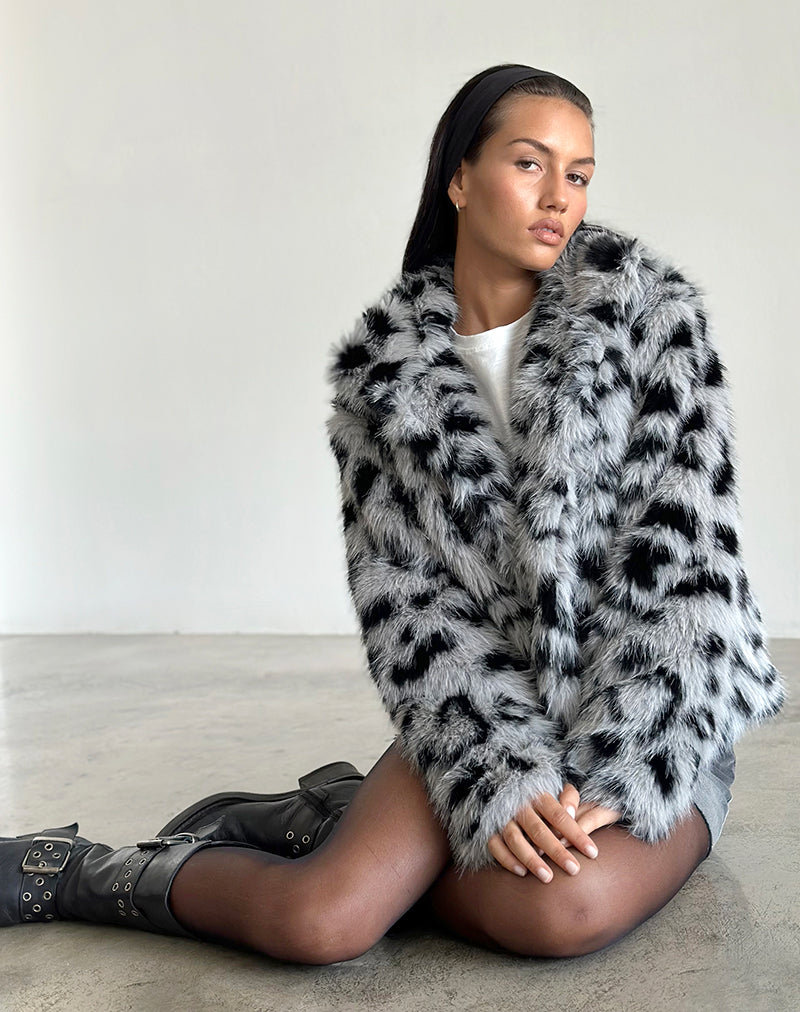 Immagine di Joji - Giacca di pelliccia sintetica in grigio leopardo