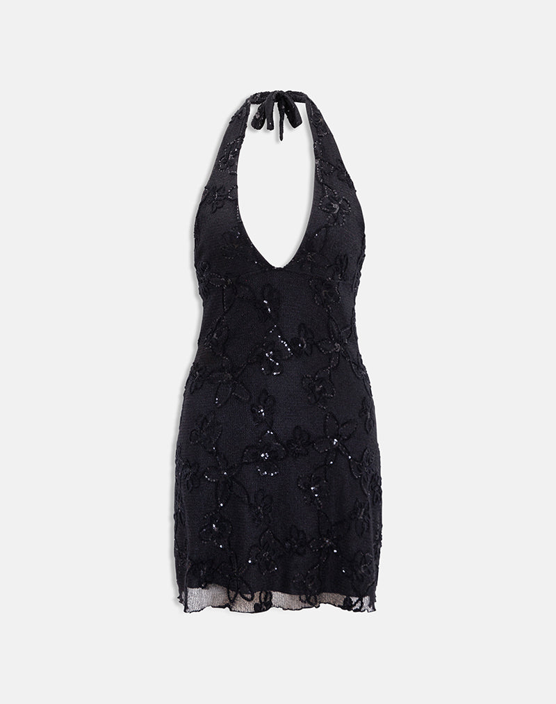 Immagine dell'abito mini Codami in maglia con paillettes nero
