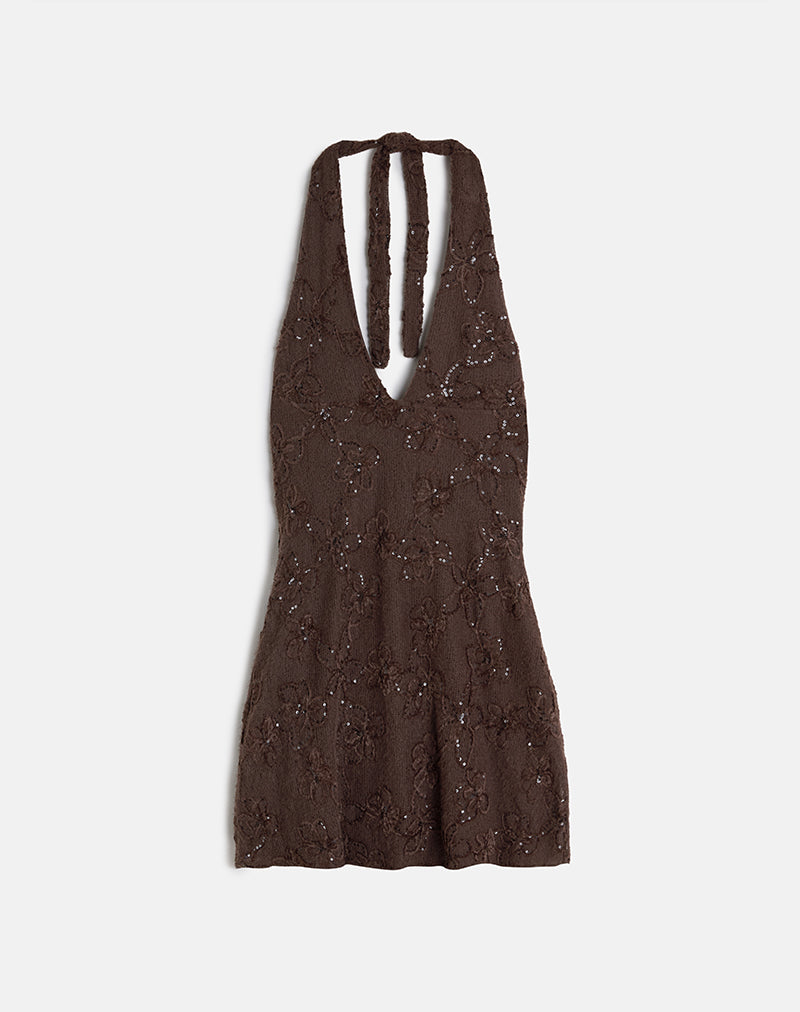 Immagine di Codami Mini abito a collo alto in maglia di paillettes marrone scuro