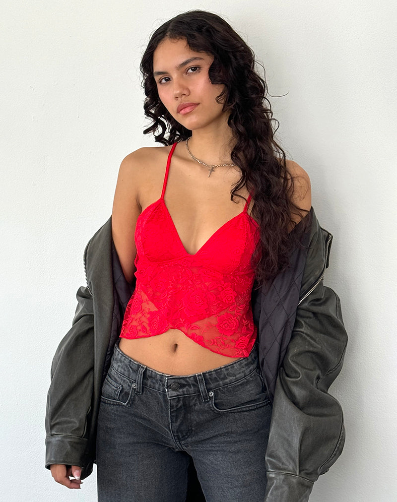 Immagine di Cojira Lace Butterfly Top in Big Rose Red