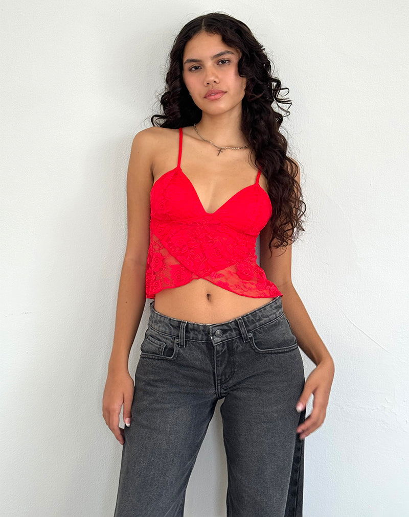 Immagine di Cojira Lace Butterfly Top in Big Rose Red
