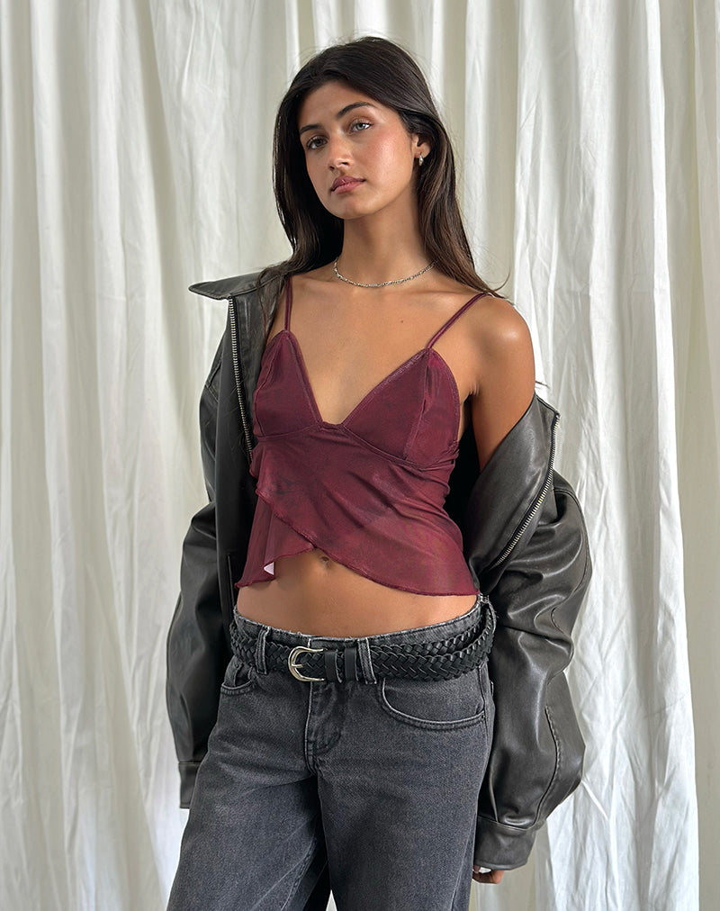 Top a farfalla in rete Cojira in paisley tonale bordeaux