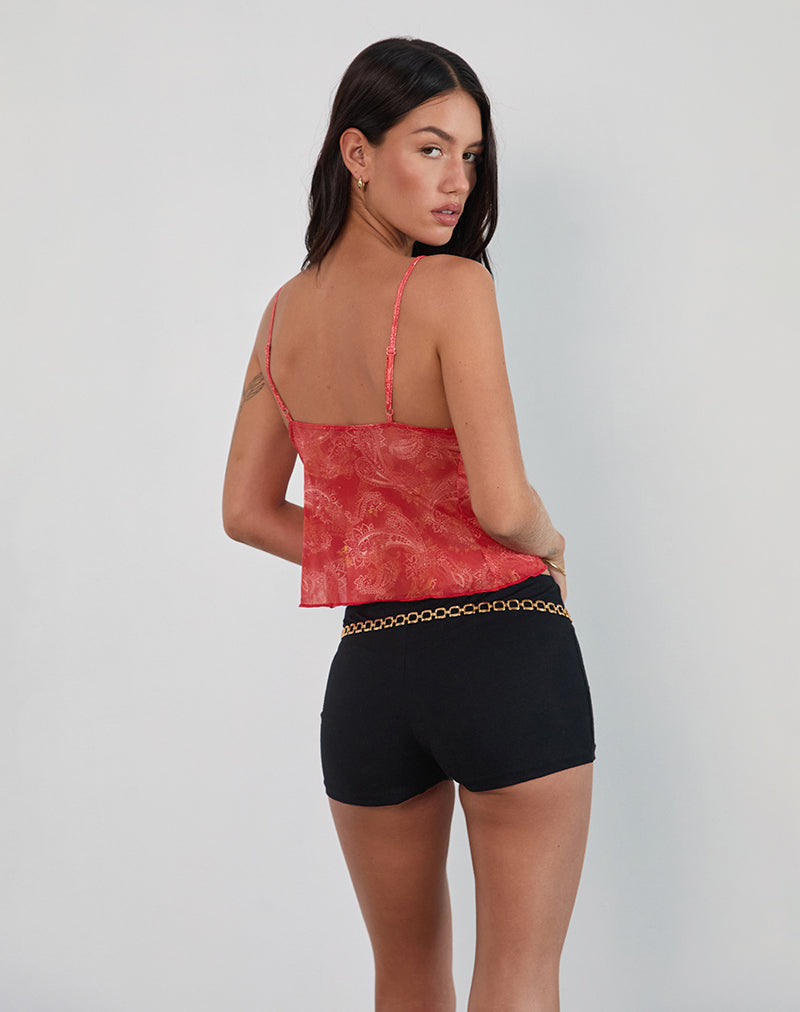 Immagine di Cojira Top a farfalla in rete con motivo Paisley tonale rosso