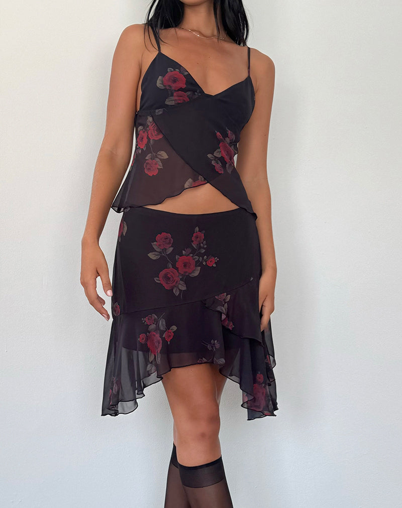 Immagine di Cojira Top a farfalla in rete con rose vintage nero