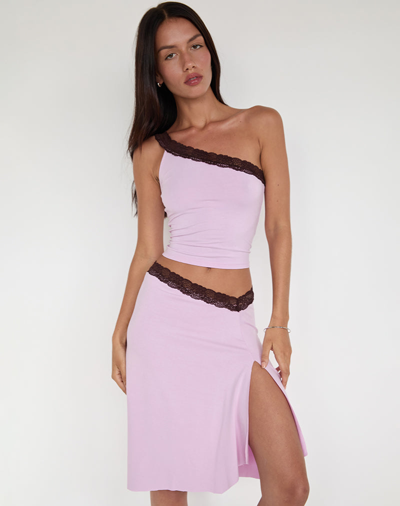 Immagine di Laudine Midi Skirt in Lavanda con pizzo al cioccolato amaro