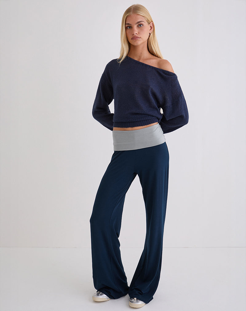 Coreta Foldover Trouser in Navy Grey Combination