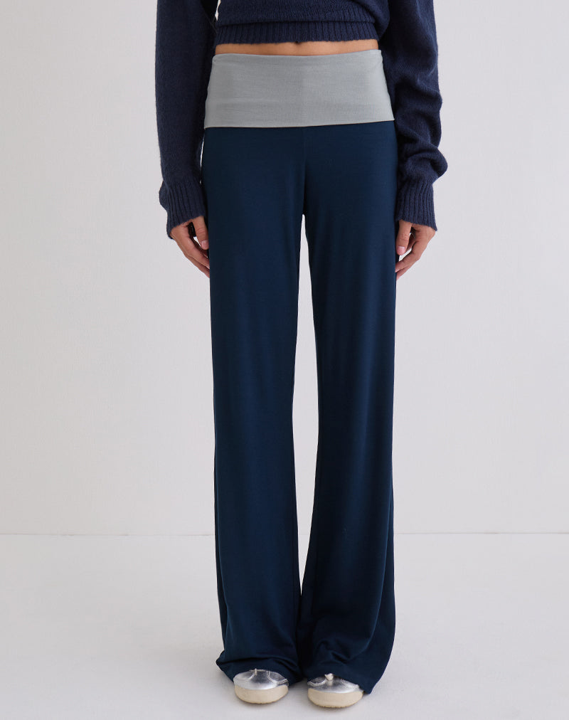 Coreta Foldover Trouser in Navy Grey Combination
