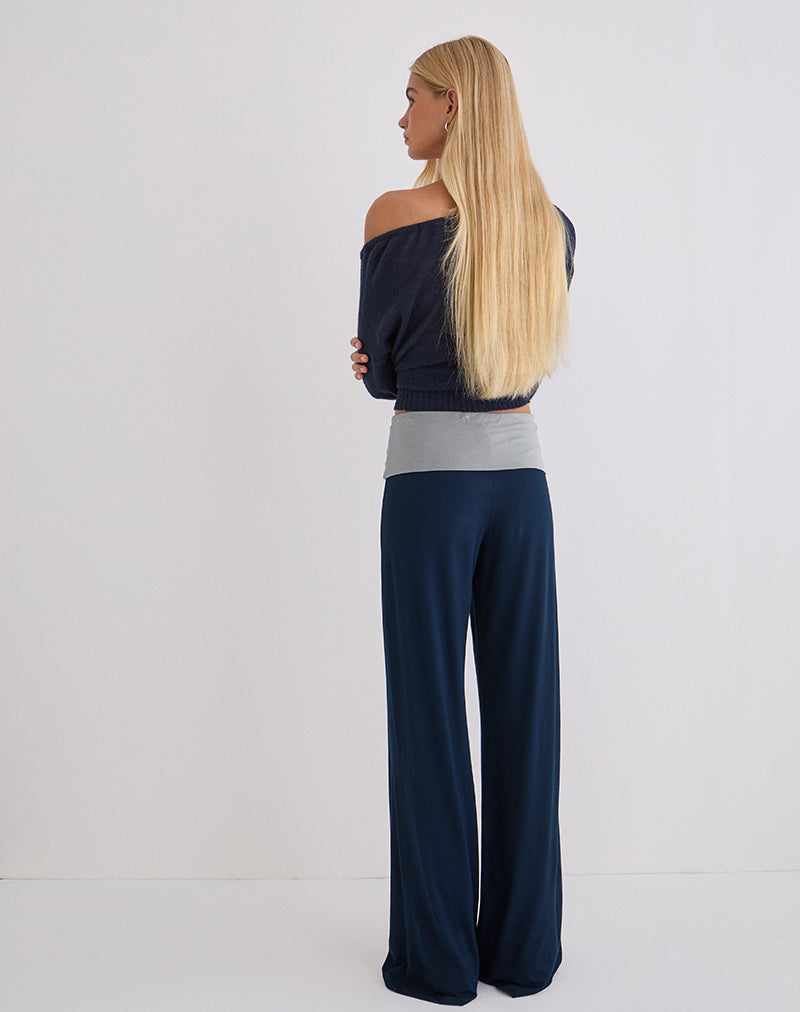 Image of Coreta Foldover Trouser in Navy Grey Combination