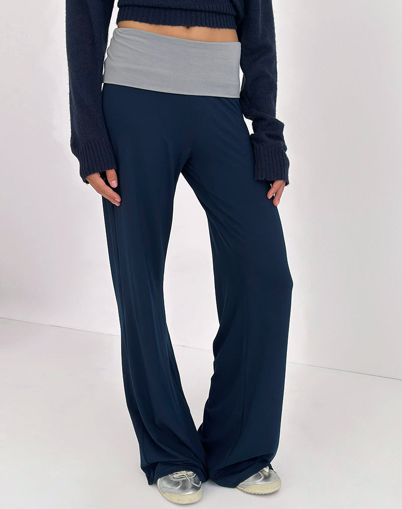 Image of Coreta Foldover Trouser in Navy Grey Combination