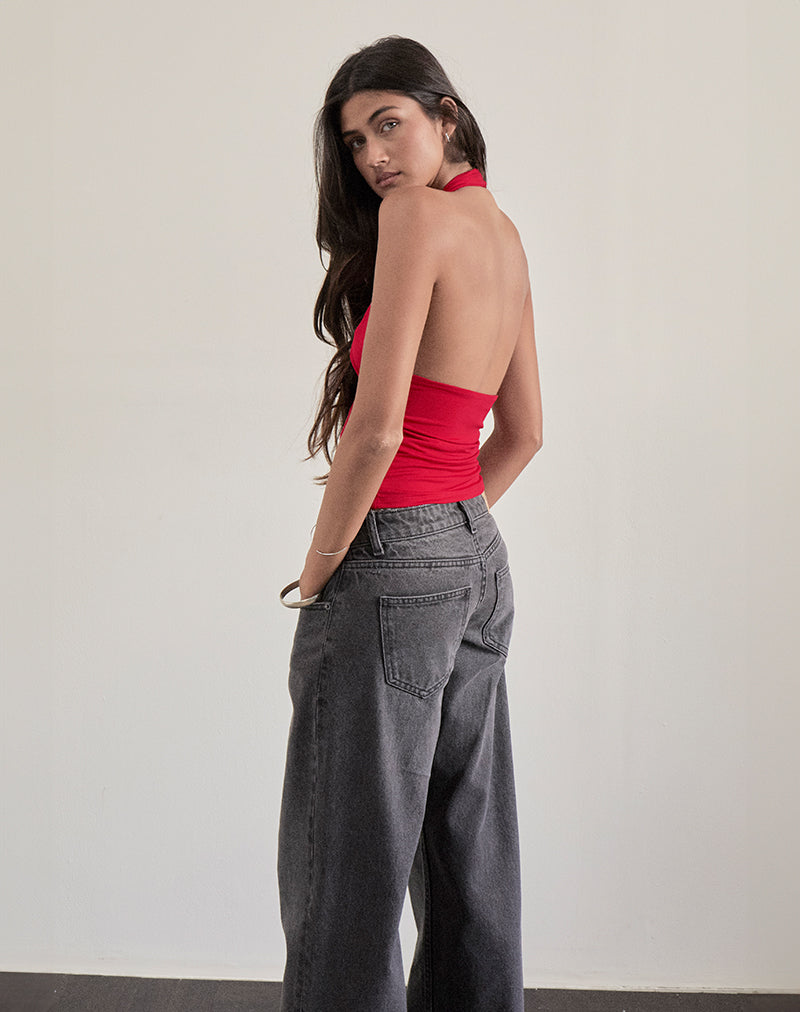 Top Cosimo con collo alto in rosso