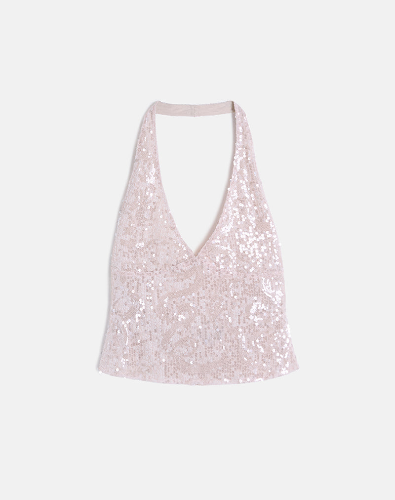Immagine di Cosio - Top con cappuccio in paillettes rosa baby